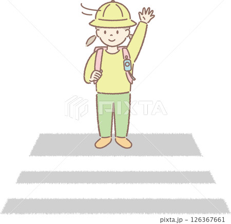 横断歩道で左右確認する子どものイラスト（女子） 126367661