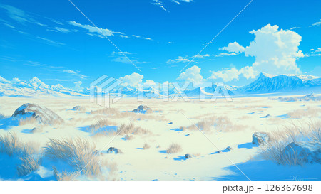 雪に覆われた砂漠の風景、アニメ風 126367698