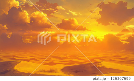 夕方の砂漠の風景、アニメ風 126367699