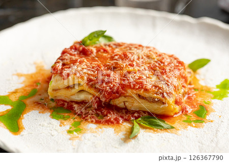 Portion of italian lasagna bolognese dish 126367790