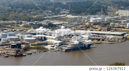 Construction shipyard for assembling of luxury yachts. Commercial dock for sea ships manufacturing Construction shipyard for assembling of luxury yachts. Commercial dock for sea ships manufacturing 126367911