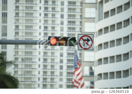 American street traffic light in Miami, Florida. USA transportation 126368519