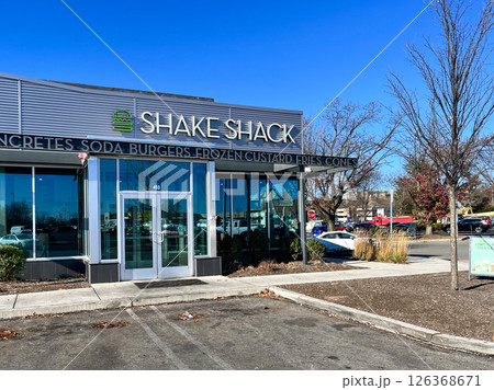 A Shake Shack restaurant with a large glass front 126368671