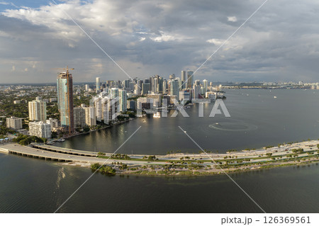 Aerial view of downtown office district of Miami Brickell in Florida, USA. High commercial and residential skyscraper buildings in modern American megapolis 126369561