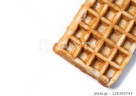Golden Brown Belgian Waffle Isolated on White Background 126369743