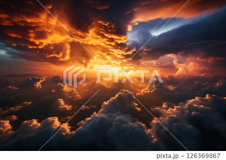 beautiful dark sunset sky with cumulus clouds aerial view for abstract background 126369867