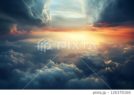 beautiful dark sunset sky with cumulus clouds aerial view for abstract background beautiful dark sunset sky with cumulus clouds aerial view for abstract background 126370160