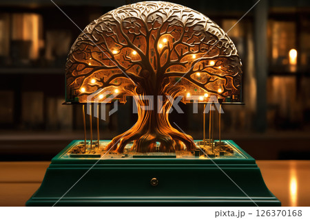 miniature decorative tree with electric lights connected to electronic device miniature decorative tree with electric lights connected to electronic device 126370168