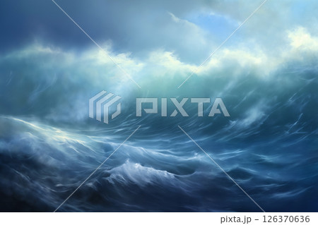sea storm, dramatic stormy sky with clouds over waves for abstract background 126370636