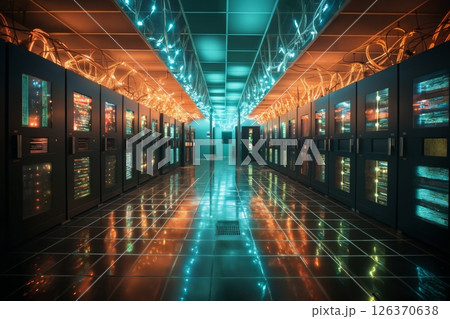a modern data center for information processing, the Internet, data storage, devices for industrial and scientific research and measurements, the concept of electronics of the future 126370638