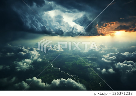 beautiful dark sunset sky with cumulus clouds aerial view for abstract background beautiful dark sunset sky with cumulus clouds aerial view for abstract background 126371238
