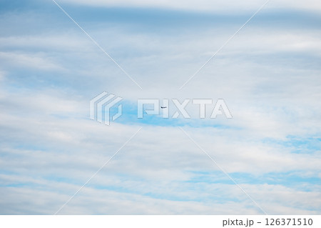 Small airplane soaring high in a partly cloudy sky, leaving a white contrail behind on a stunning summer day filled with sunshine and adventure in the atmosphere Small airplane soaring high in a partly cloudy sky, leaving a white contrail behind on a stunning summer day filled with sunshine and adventure in the atmosphere 126371510