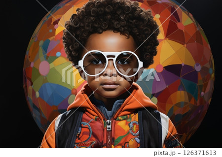 portrait of an afro boy on an abstract colored background 126371613