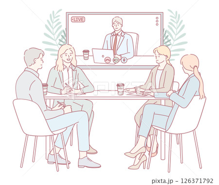 A Virtual Meeting with Business Professionals Held in the Conference Room Setting Today 126371792