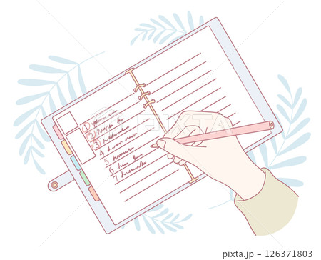 Use a daily journal and handwritten notes for better organization and productivity 126371803