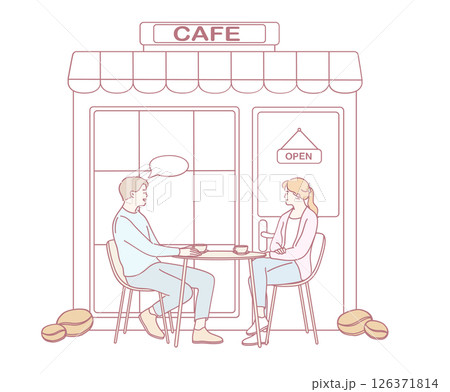 A couple enjoys coffee at a cozy cafe, connecting through delightful conversation and laughter A couple enjoys coffee at a cozy cafe, connecting through delightful conversation and laughter 126371814