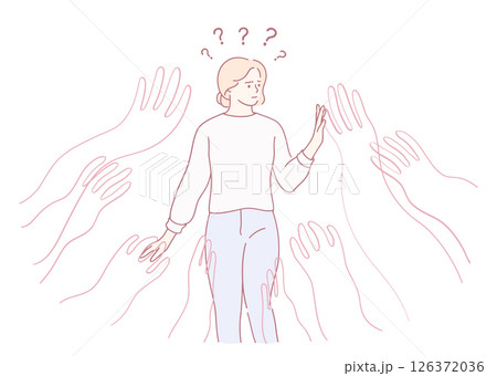 Confusion and Uncertainty Amidst Reaching Hands A ThoughtProvoking Illustration 126372036