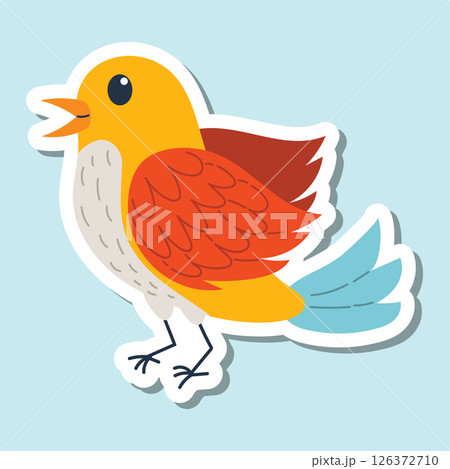 Flat style bird sticker featuring a charming and minimal look. Ideal for fun stationery, kids designs Flat style bird sticker featuring a charming and minimal look. Ideal for fun stationery, kids designs 126372710