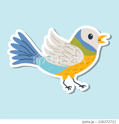 Charming flat style sticker of a singing bird. Cheerful and lively design, perfect for creative projects, planners 126372711