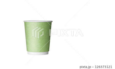 cardboard glass of green color, for coffee or tea on an isolated white background 126373121