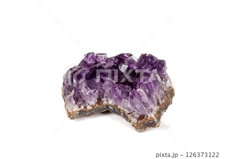 Amethyst Crystal Druse macro mineral on white background Amethyst Crystal Druse macro mineral on white background 126373122