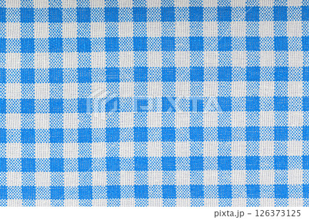 Blue and white checkered, pattern, design, cotton fabric for sewing, texture background 126373125