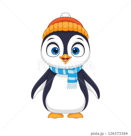 Cute little penguin cartoon wearing a scarf Cute little penguin cartoon wearing a scarf 126373384
