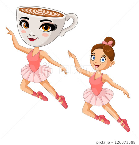 Cartoon ballet dancer ballerina with cappuccino 126373389