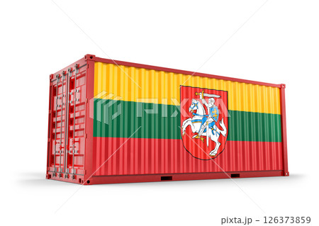Lithuanian flag painted on cargo container representing international trade and freight transport. 3D Rendering Lithuanian flag painted on cargo container representing international trade and freight transport. 3D Rendering 126373859