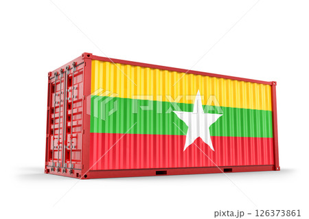 Cargo container with Myanmar flag showing international trade and freight transport. 3D Rendering 126373861