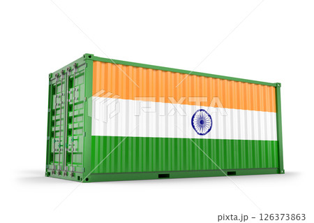 Cargo container showing Indian flag representing import export or international trade. 3D Rendering 126373863