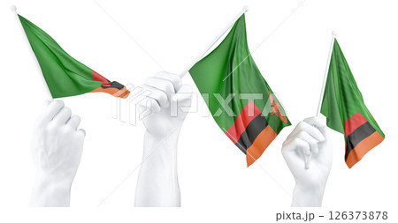 Hand holding flag of Zambia. Isolated 3d Rendering 126373878
