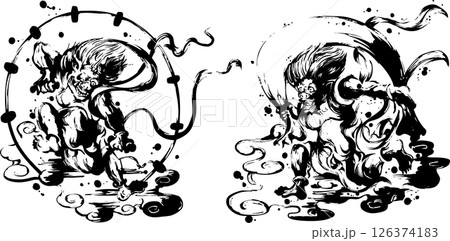 風神雷神の墨絵 風神雷神の墨絵 126374183