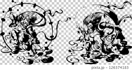 Ink painting of the wind god and thunder god 126374183
