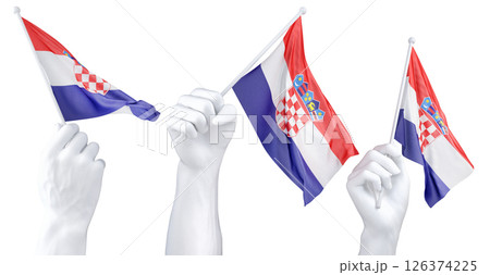 Hand holding flag of Croatia. Isolated 3d Rendering 126374225