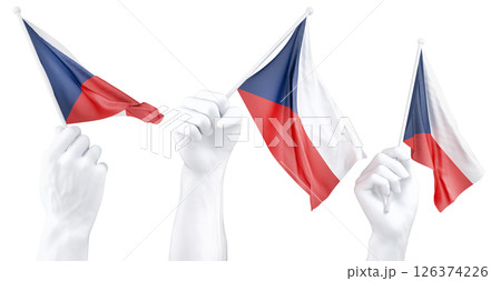 Hand holding flag of Czech Republic. Isolated 3d Rendering 126374226