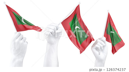 Hand holding flag of Maldives. Isolated 3d Rendering Hand holding flag of Maldives. Isolated 3d Rendering 126374237