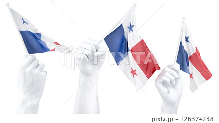 Hand holding flag of Panama. Isolated 3d Rendering 126374238