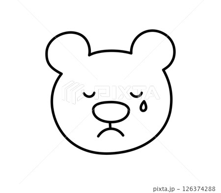 Cute doodle cry bear face icon. Sad crying bear. Teddy kawaii emoji. Hand drawn animal emoticon. Expression teddy head. Bad mood. Vector illustration isolated on white background 126374288