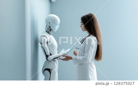 Doctor using artificial intelligence to analyze patient health data for accurate diagnosis. Generated image 126375027