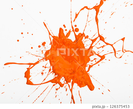 Orange acrylic paint blot 126375453
