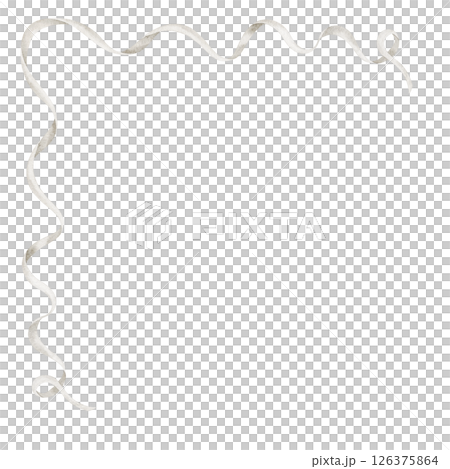 Watercolor illustration of a swirling white Ribbon in soft pastel white tones. Drawing of tape for Baby shower greeting card or wedding invitations. Art of delicate border for announcement. 126375864