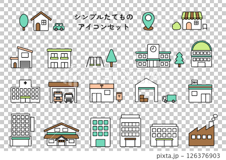 Simple eco-colored building and cityscape icon set 126376903