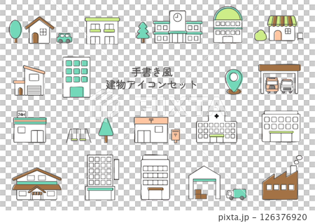 簡單的生態色建築插圖集 簡單的生態色建築插圖集 126376920