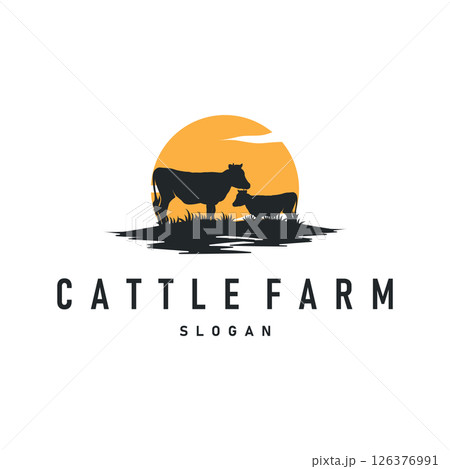 cow logo design cattle farm concept with simple concept black silhouette cow animal illustration templet livestock farm symbol 126376991