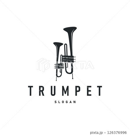 trumpet logo concept design wind musical instrument template illustration music melody with black silhouette simple trumpet symbol templet icon trumpet logo concept design wind musical instrument template illustration music melody with black silhouette simple trumpet symbol templet icon 126376996