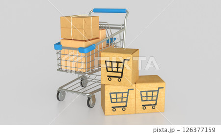 The Card Board and Shopping cart icon for Marketing concept 3d Rendering. 126377159