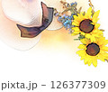 麦わら帽子とひまわりの夏の透過フレーム 126377309