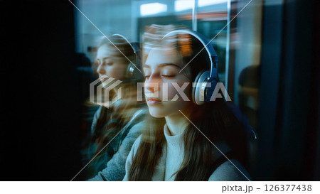 Vibrant Energy: A Group of 23 Year Old Students Enjoying Music with Motion Blur Effect. Generated image 126377438