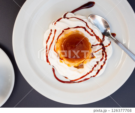 Image of Flan with cream Image of Flan with cream 126377708